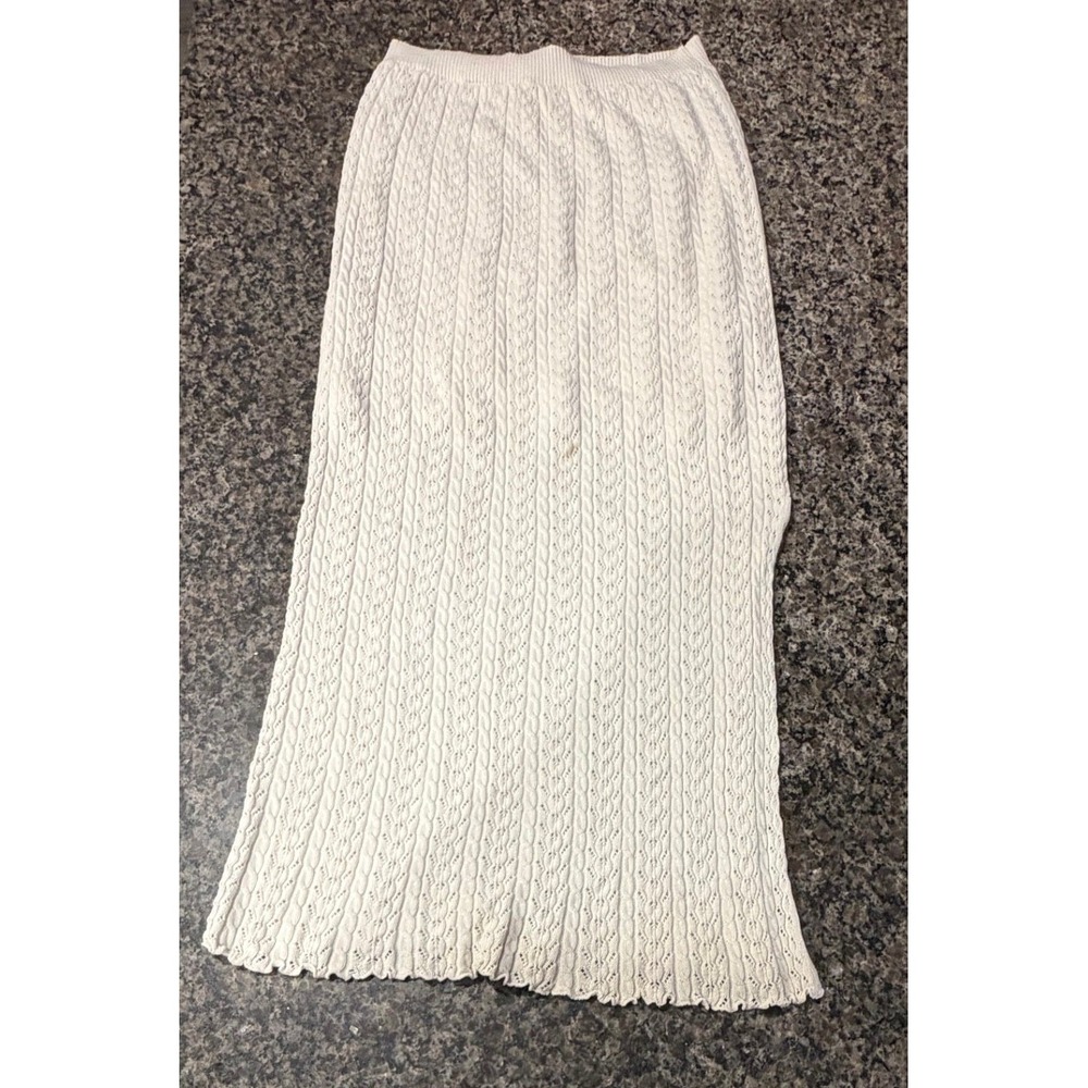 Willow & Wind Womens White Cable‎ Knit Maxi Skirt Lined Size Large